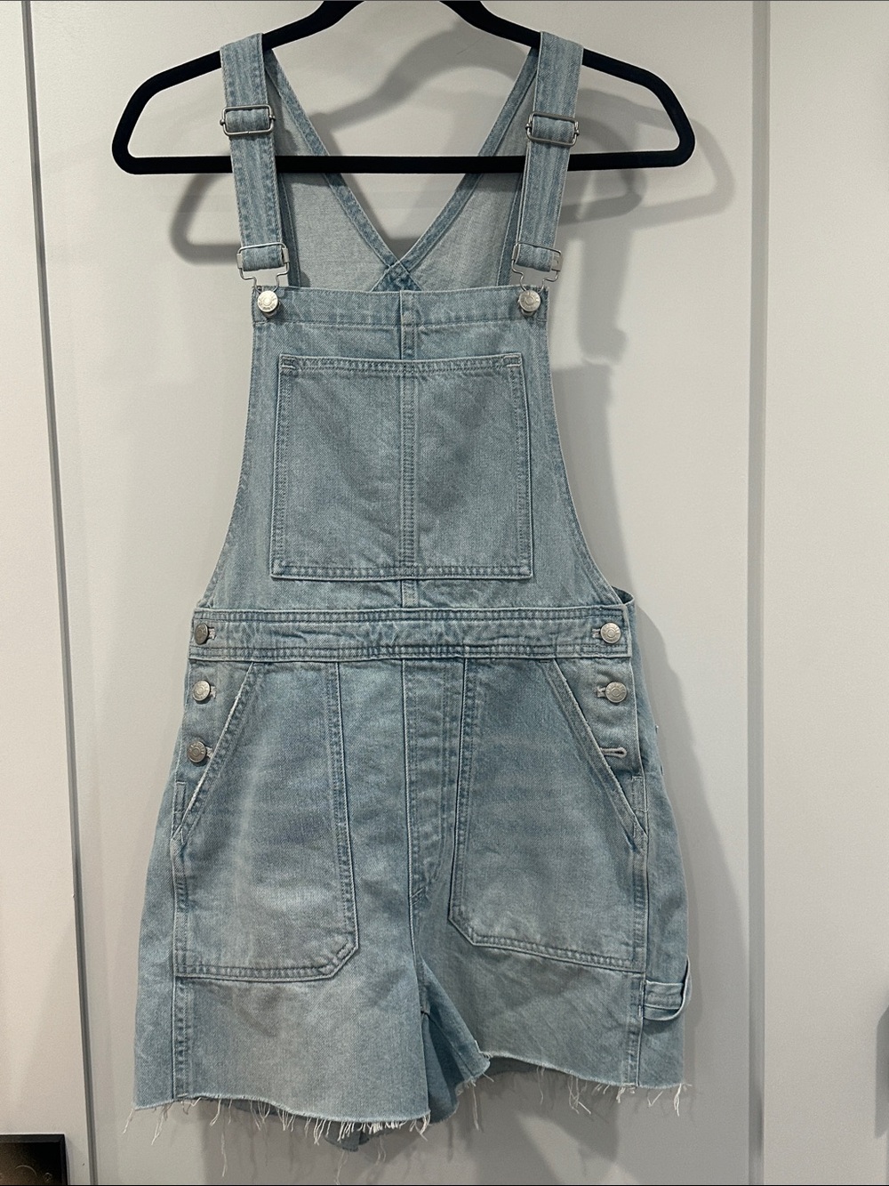 Madewell Small Light Wash Denim Short Overalls